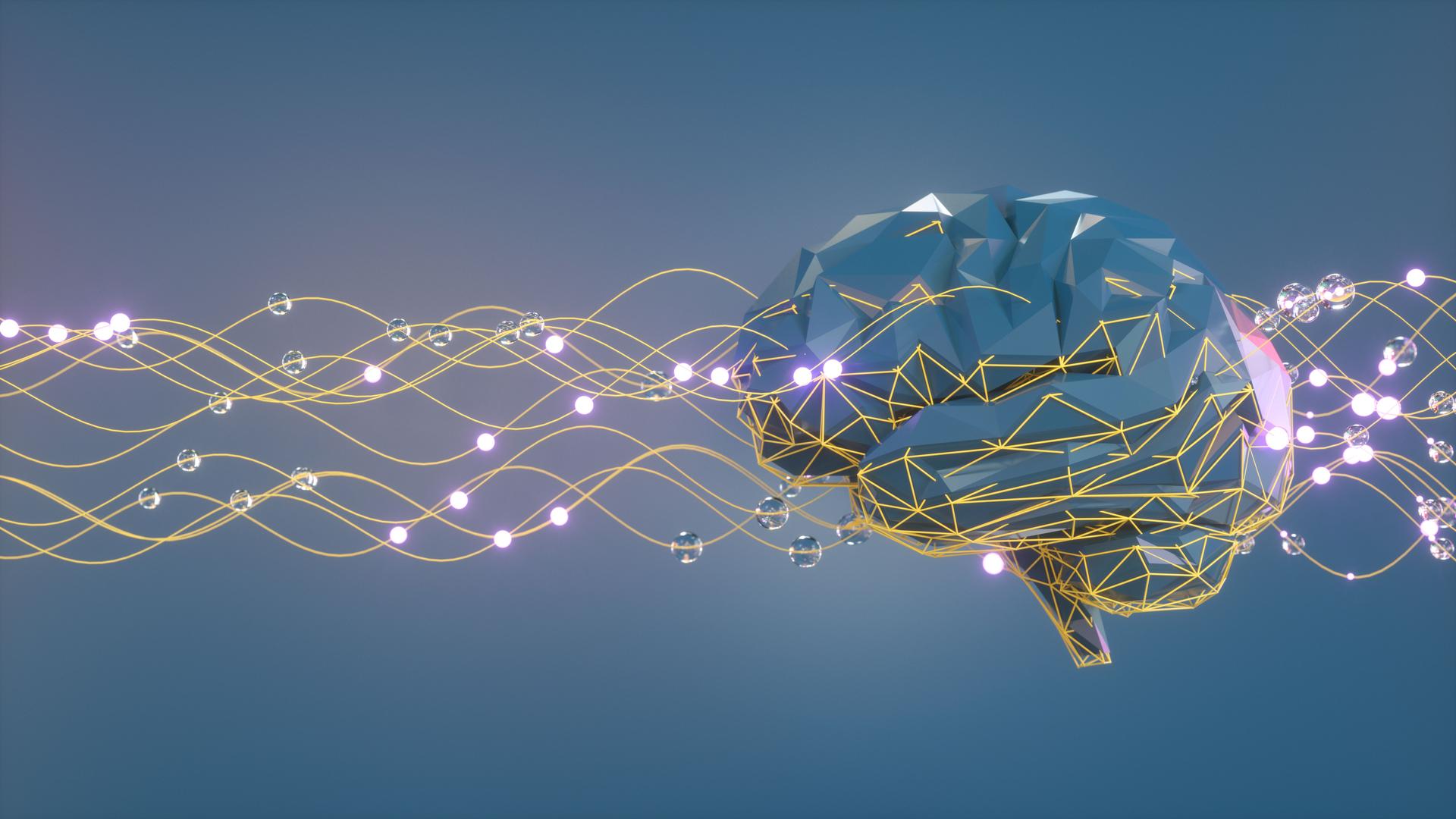 Brain with wires, artificial intelligence concept