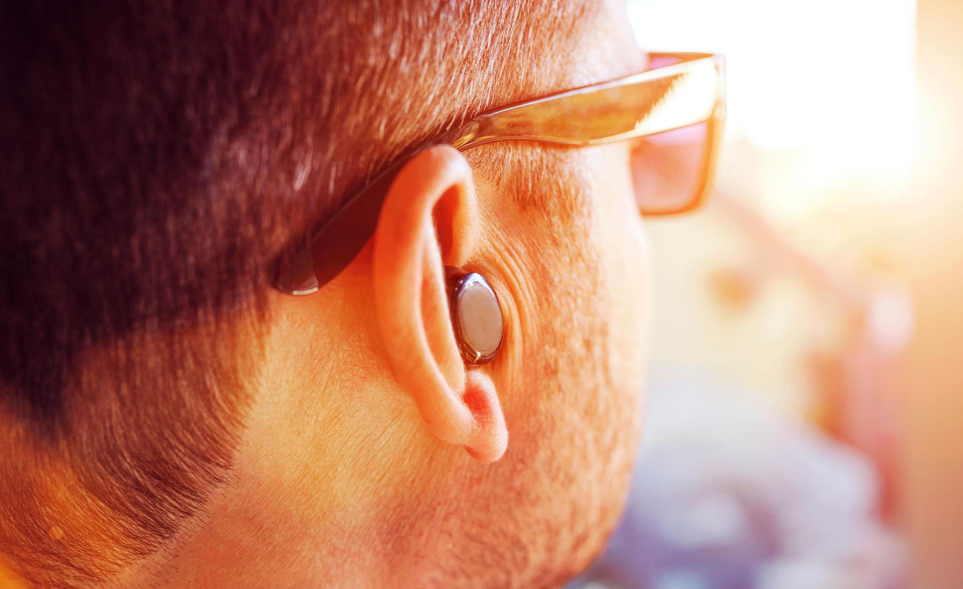 Close up of small inear headphones that work wirelessly
